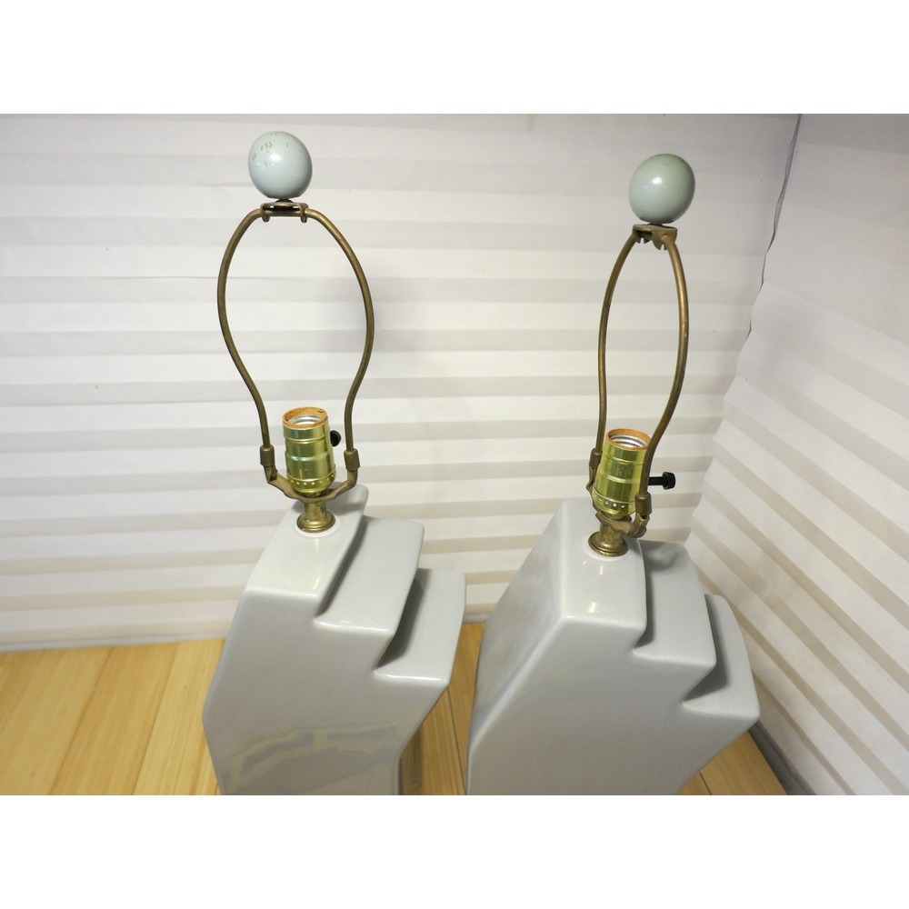 Vintage 1988 Harris Lamps Gray Geometric Modern 3-Stage Step Lamps (Set of 2) - Picture 11 of 12